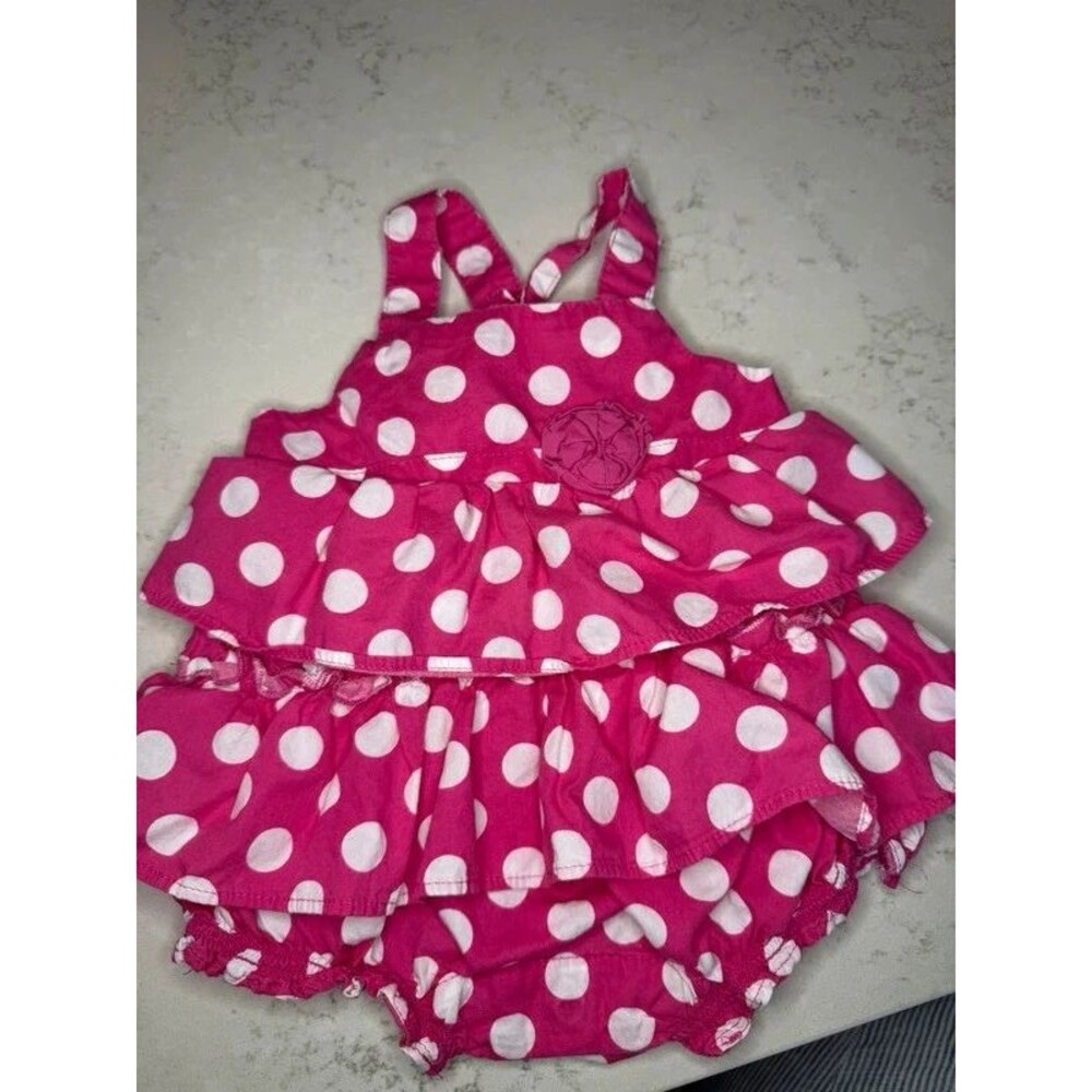 OshKosh Hot Pink Polka Dot Cotton Ruffle Romper, 0–3 Months